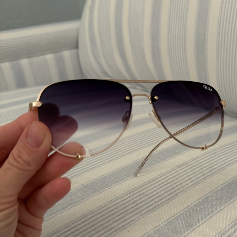 Quay HIGH KEY RIMLESS MINI Gold Frame Sunglasses